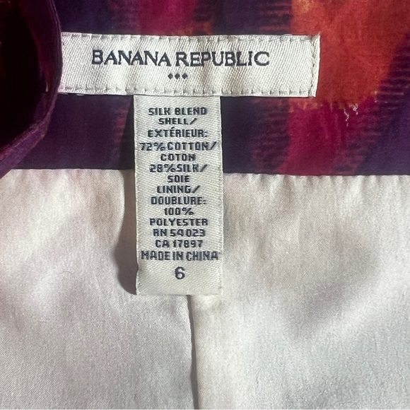 Y2K Banana Republic Silk Blend Summer Dress in Pink + Purple Palm Print, Size 6 - Picture 7 of 8